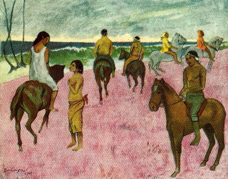 Paul Gauguin ryttare pa stranden